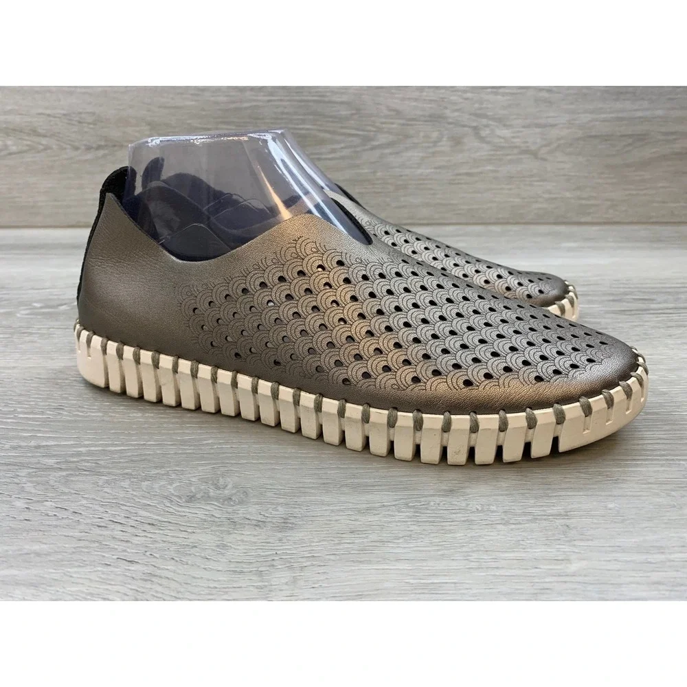 Ilse Jacobsen Tulip 139 Women's Metallic 8 Perforated Slip On Flat Shoes